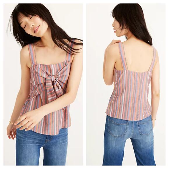 Madewell Tie-Front Cami Top in Rainbow Stripe size 10 - Picture 1 of 6